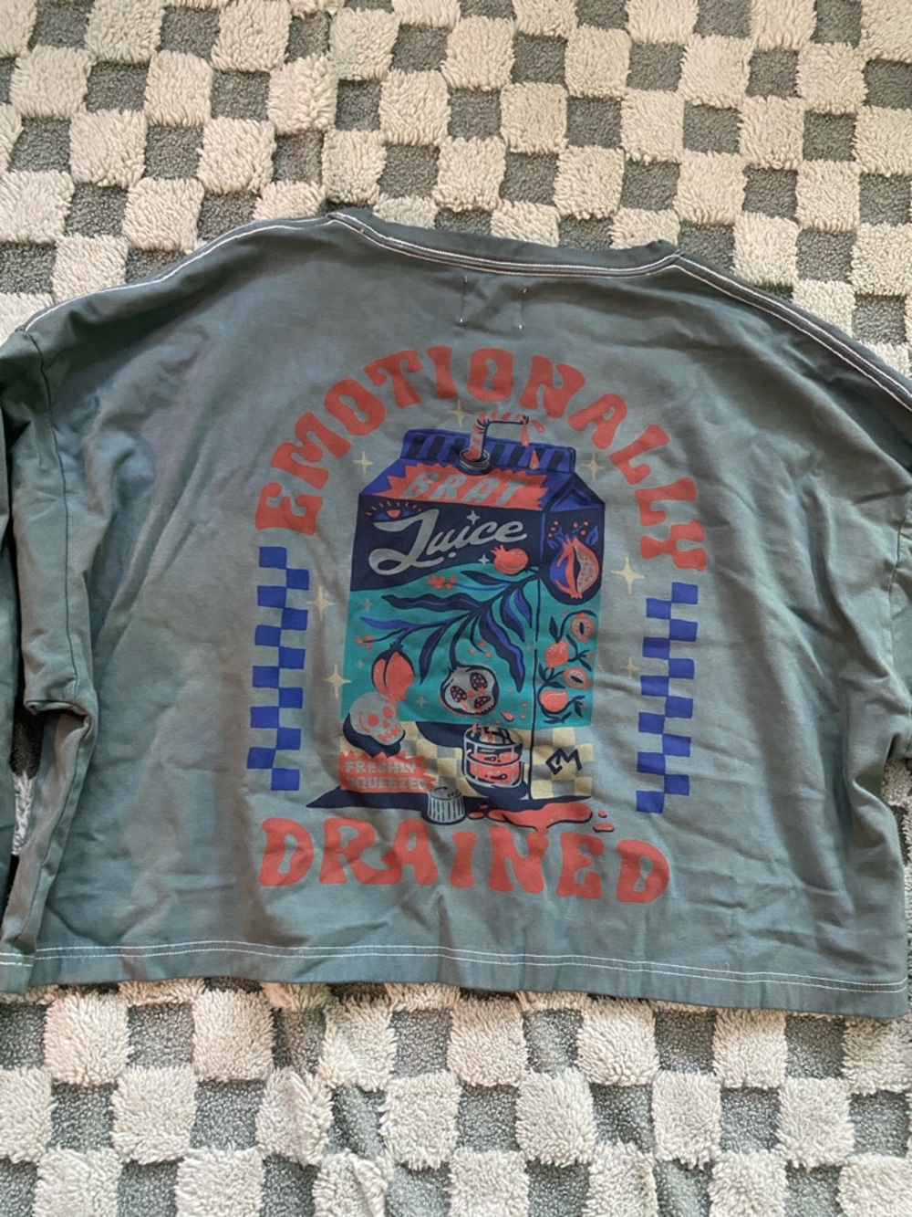 Emotionally Drained Graphic Long Sleeve Tee - Green